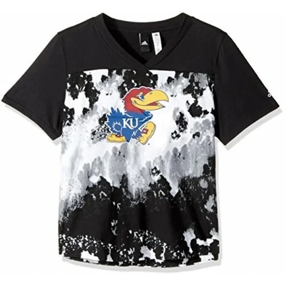 NWT [adidas] Kansas Jayhawks NCAA Tie-Dye Graphic Short-Sleeve T-Shirt Women’s L - Picture 2 of 10